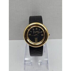 Vintage Jacques Farel Gold Tone Black Roman Dial Womens Quartz Watch New Battery